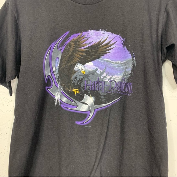 Harley Davidson Single Stitch Purple Graphic Print Tee Shirt - Picture 3 of 6
